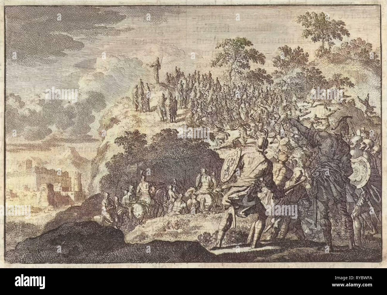 Popolo di governatore Felix attacco una folla sul Monte degli Ulivi, Jan Luyken, Pieter Mortier, 1704 Foto Stock