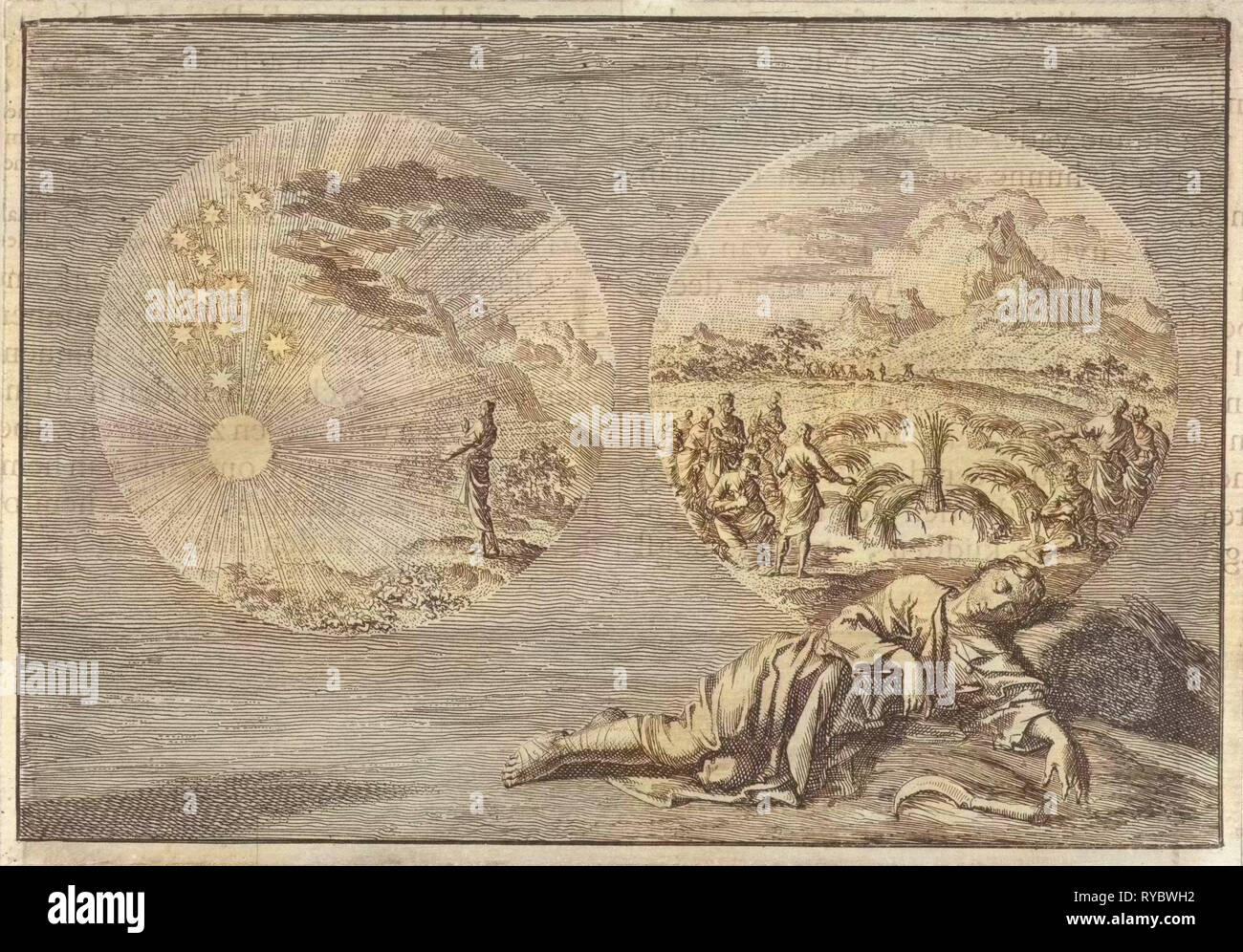 Sogni di Giuseppe, Jan Luyken, Pieter Mortier, 1704 Foto Stock
