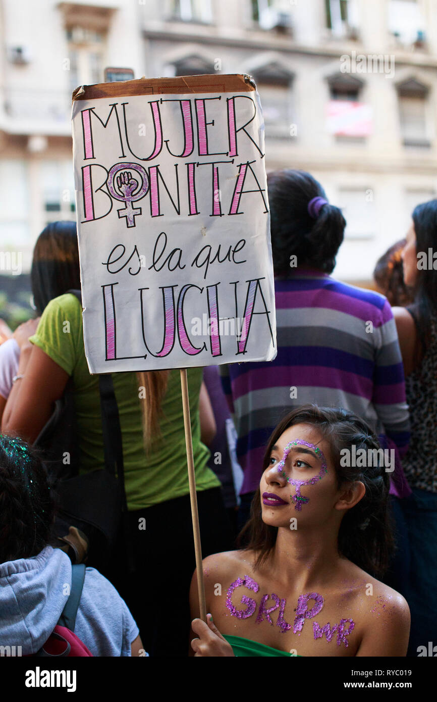 Protesta sulla Giornata internazionale della donna a Buenos Aires, Argentina Foto Stock