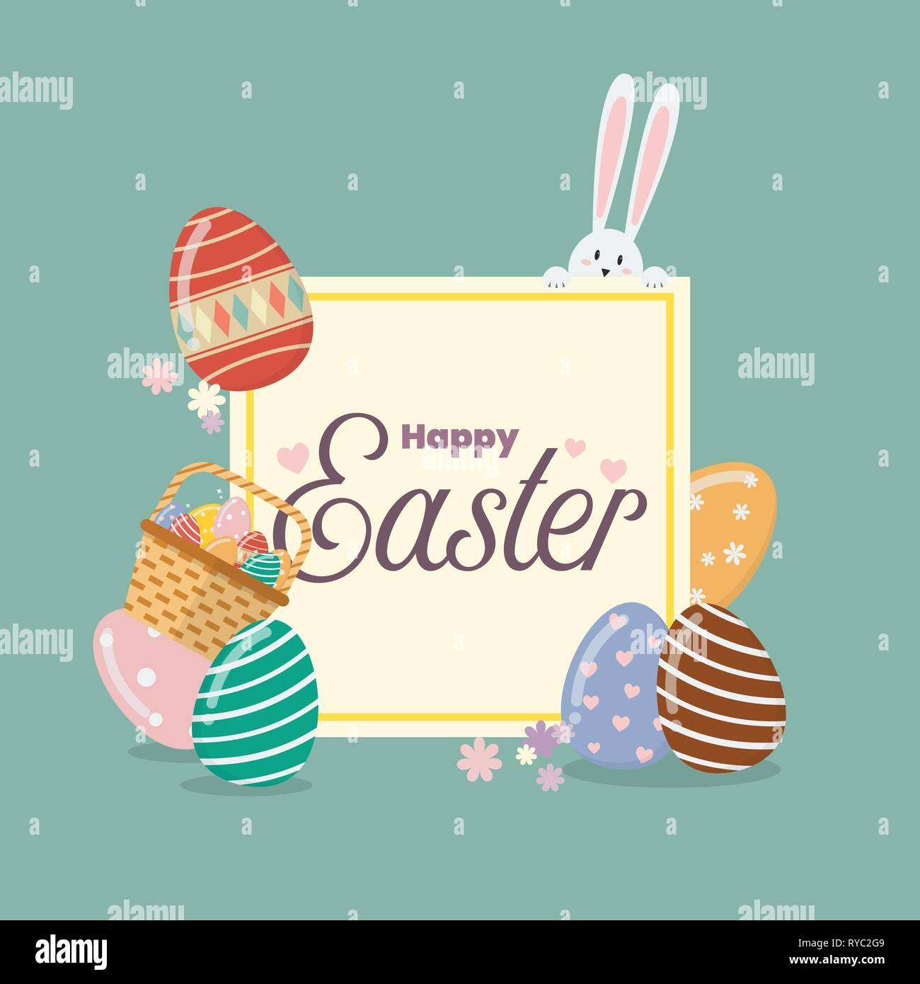Felice Pasqua banner con bunny il coniglio e le uova. Illustrazione Vettoriale Illustrazione Vettoriale