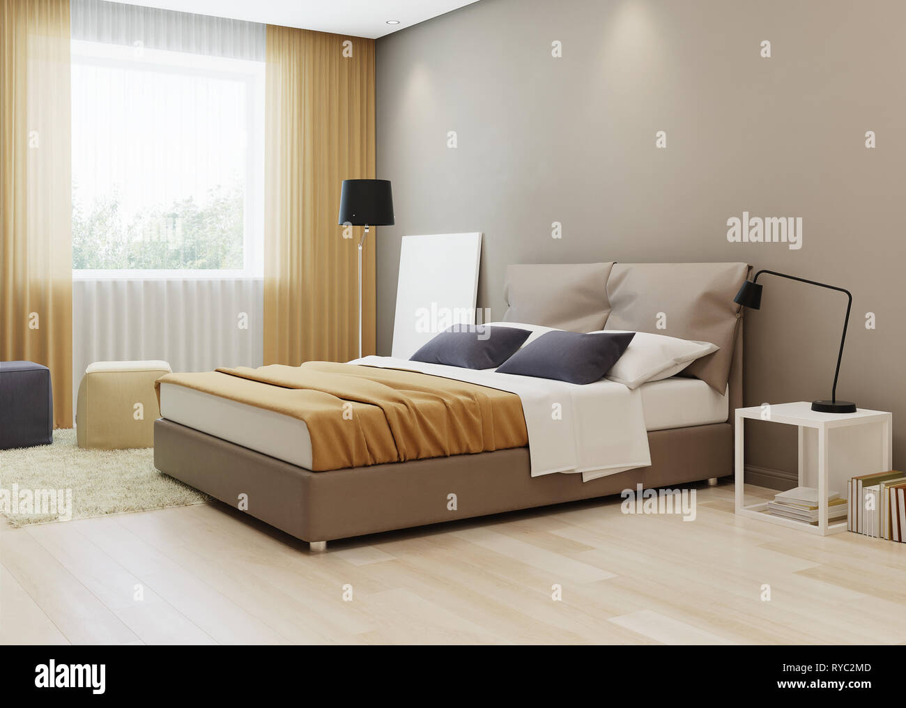 Design Della Camera Da Letto In Toni Caldi Il Rendering 3d Foto Stock Alamy