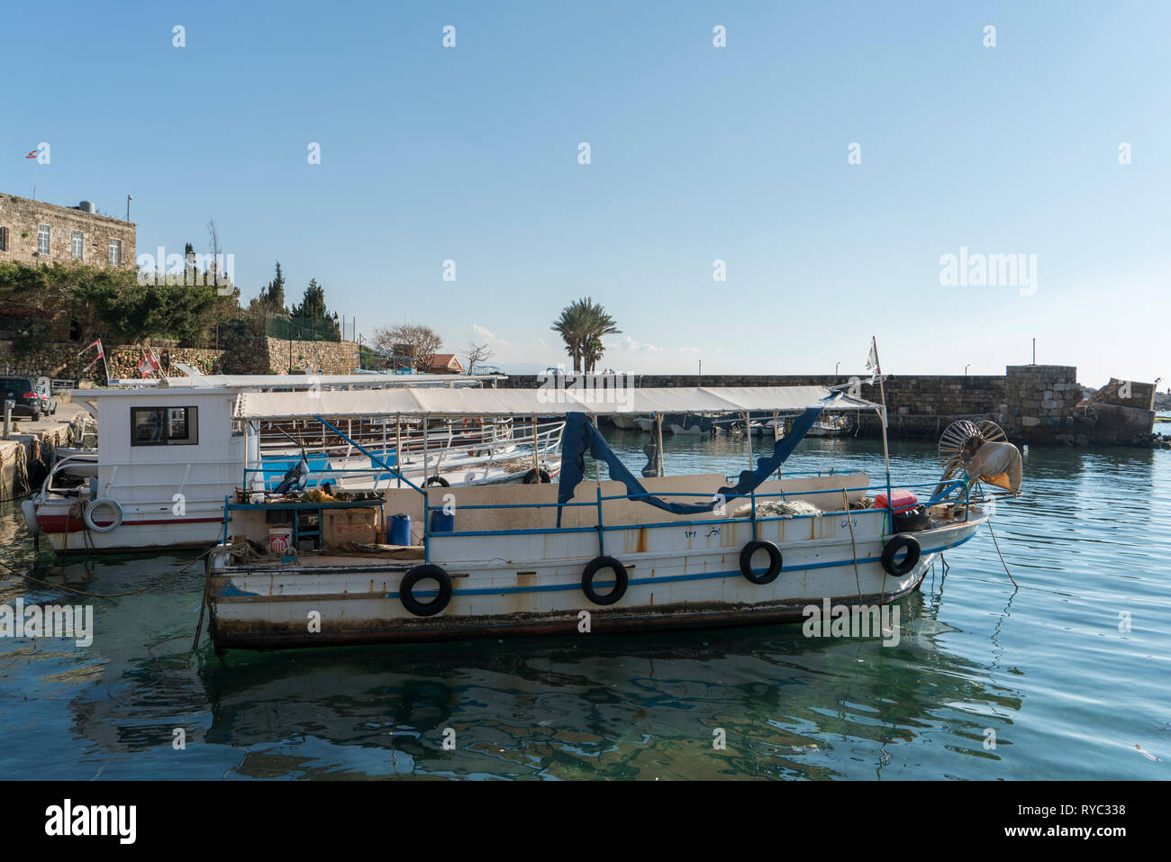 Barche da pesca Byblos Libano Medio Oriente Foto Stock