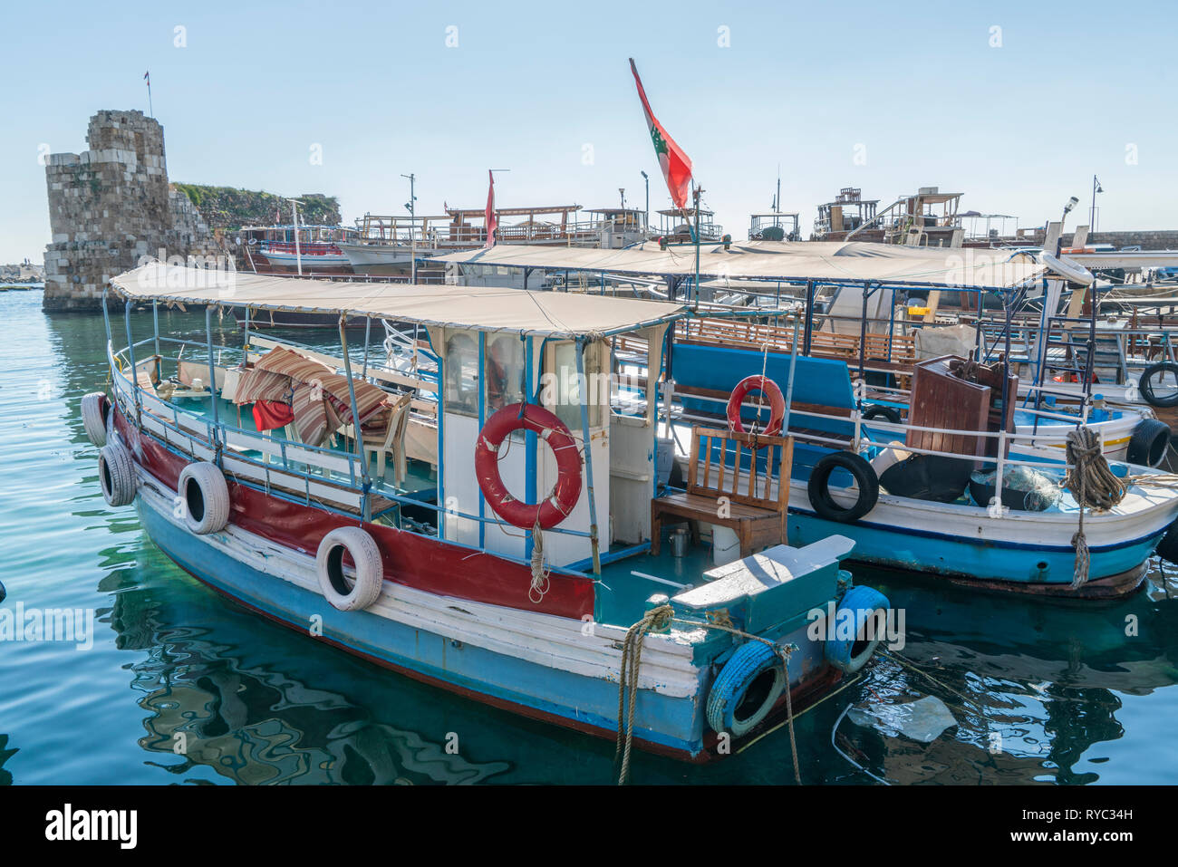 Barche da pesca Byblos Libano Medio Oriente Foto Stock