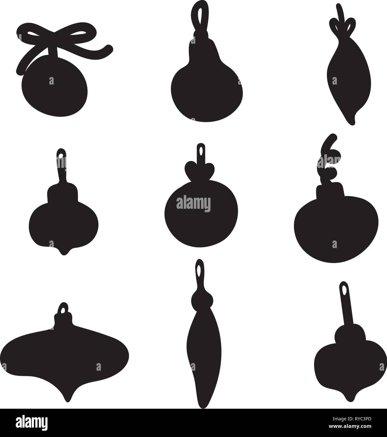 Albero di natale di silhouette giocattolo. Buon Natale e Felice Anno Nuovo imposta illustrazione. Retrò doodle rottami di disegno vettoriale Illustrazione Vettoriale