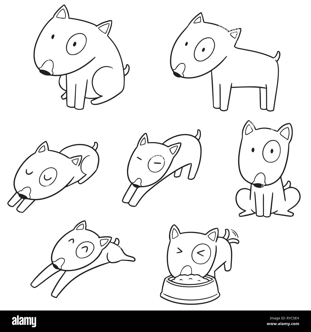 Set di vettore di cane, bull terrier Illustrazione Vettoriale