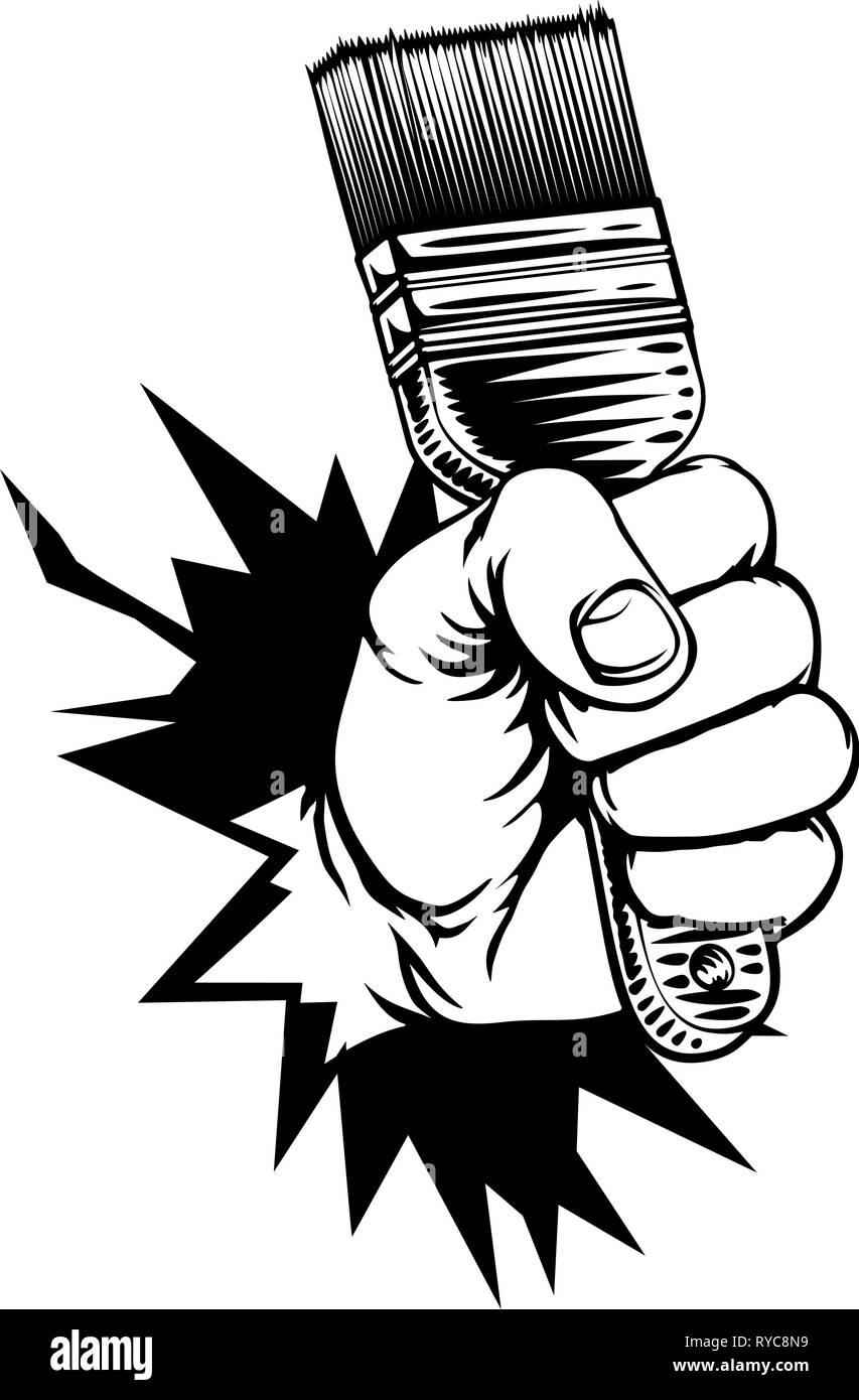 Mano che tiene il pennello sullo sfondo di rottura Illustrazione Vettoriale