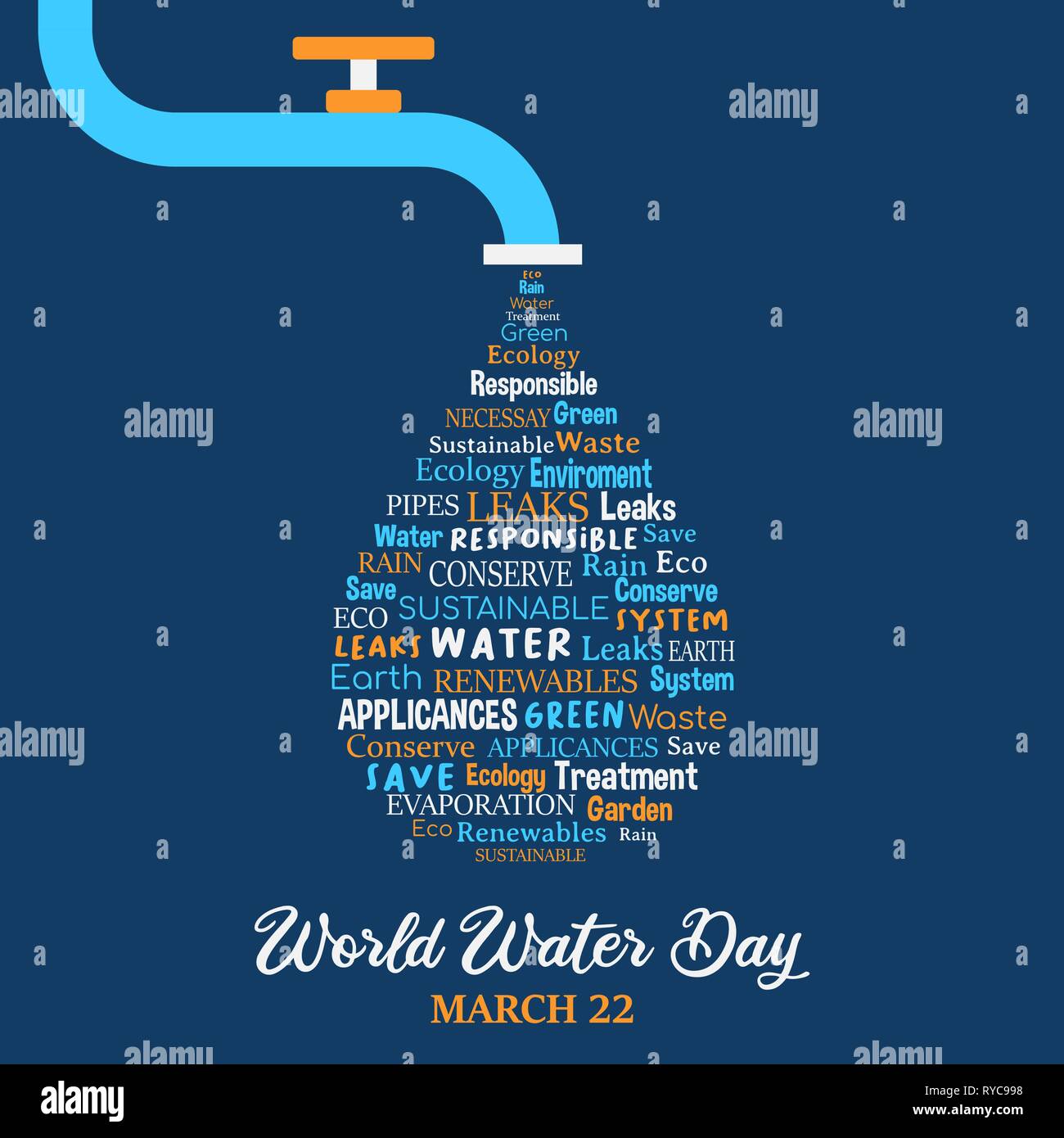 Giornata mondiale dell'acqua illustrazione per il cambiamento climatico e l'ambiente il concetto di cura. Esecuzione di toccare waterdrop con virgolette. Illustrazione Vettoriale