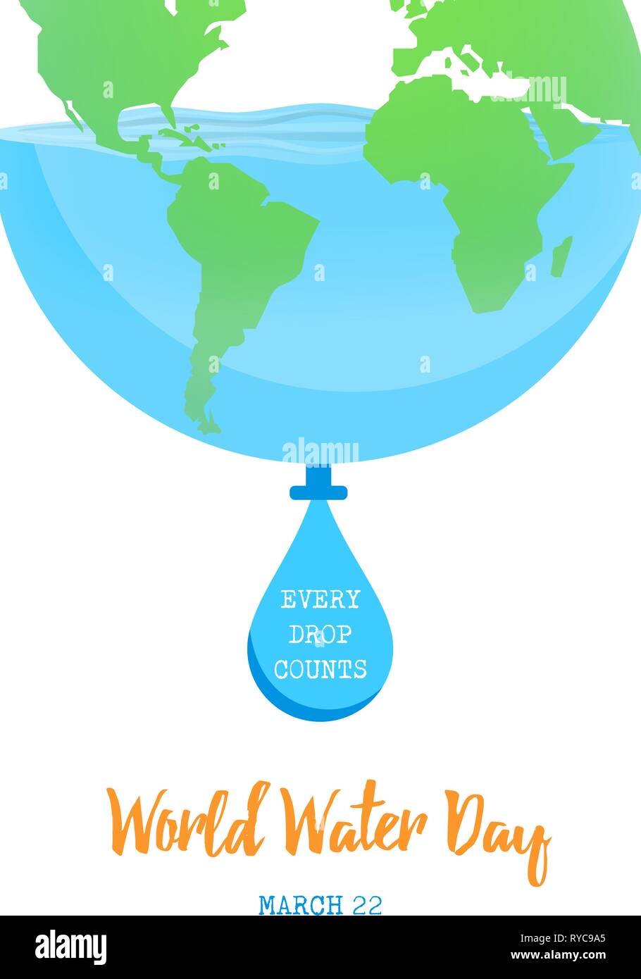 Giornata mondiale dell'acqua illustrazione per il cambiamento climatico e l'ambiente il concetto di cura. Blue Planet Earth con acque basse e. Illustrazione Vettoriale