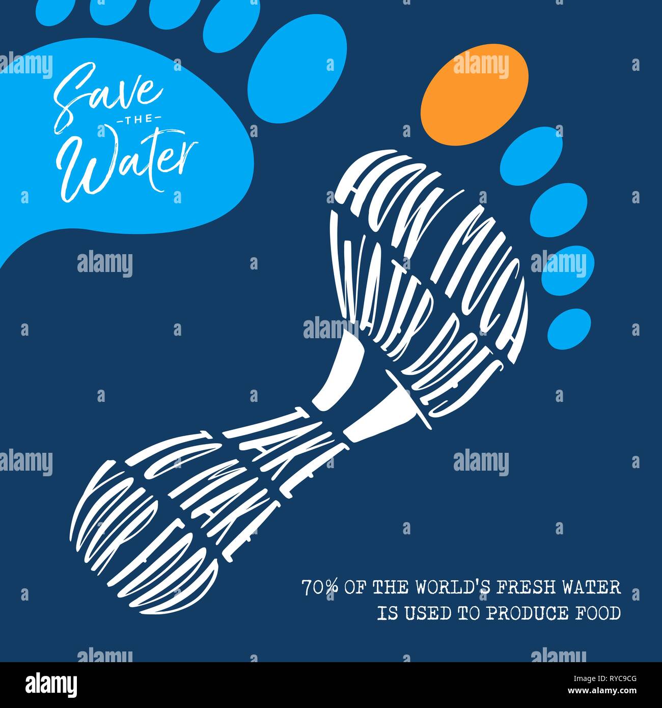 Giornata mondiale dell'acqua illustrazione con eco sostenibile impronta amichevole ambiente per aiutare e pulizia sicura acque globali. Il 70% della massa di acqua fresca mi Illustrazione Vettoriale