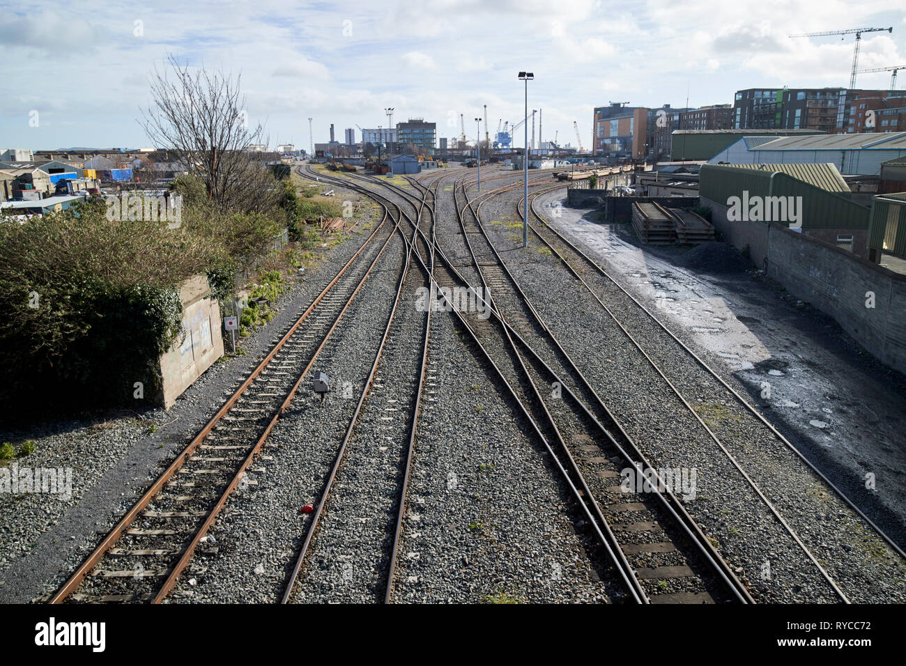 Porto di Dublino scalo merci ferroviario Repubblica di Irlanda Europa Foto Stock