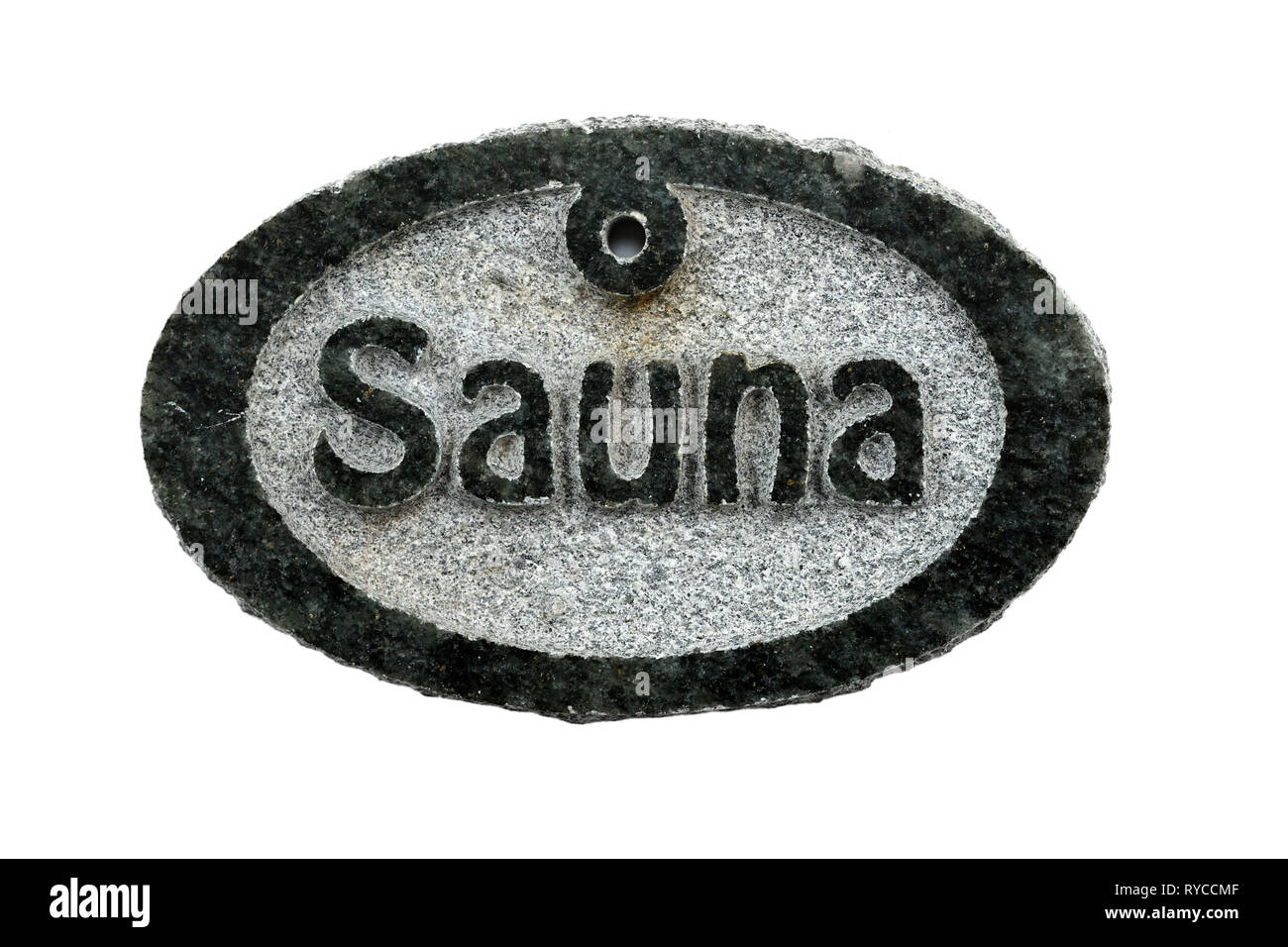 Lapide con l'iscrizione sauna su sfondo bianco Foto Stock