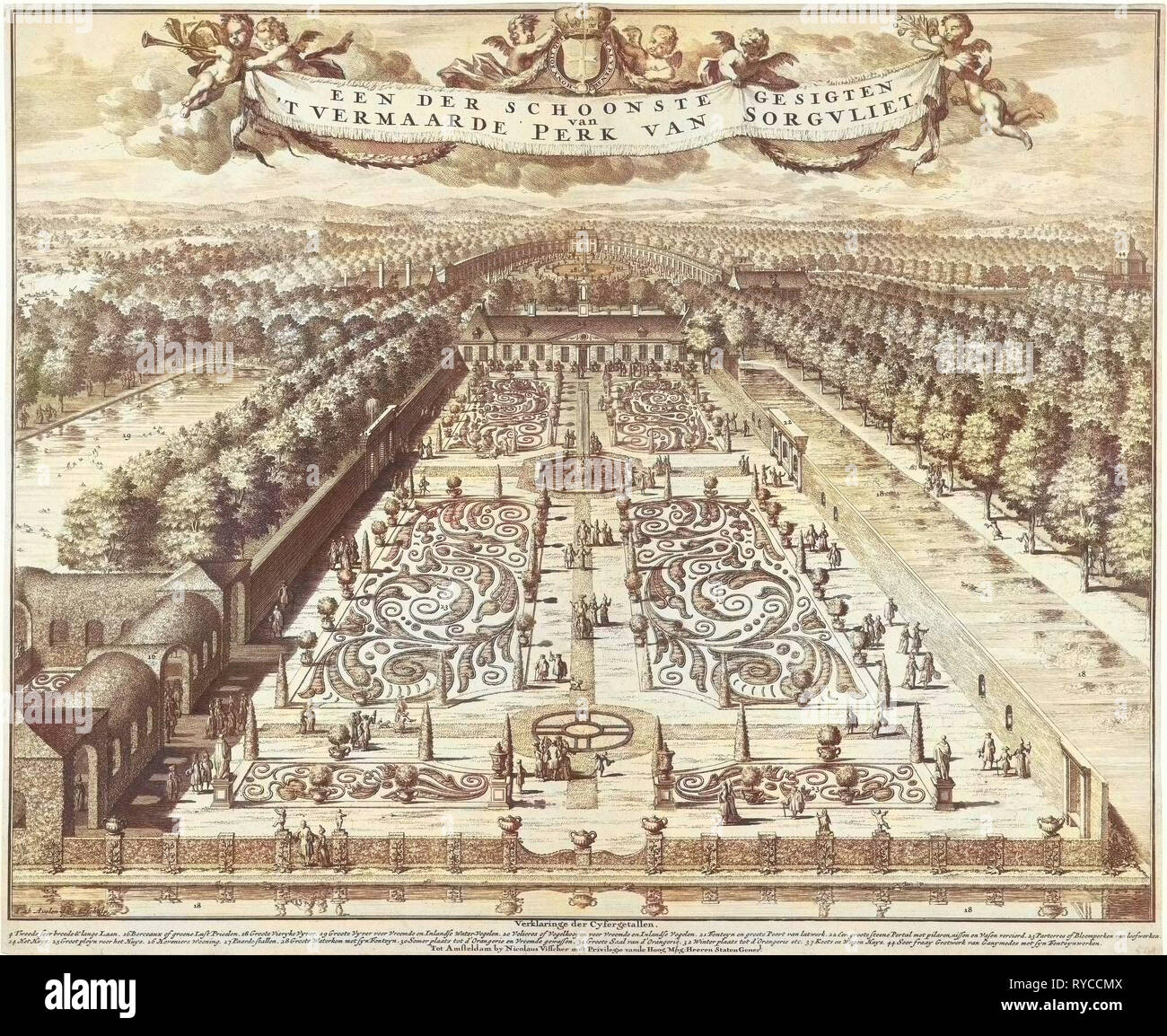 Parterre Garden a Zorgvliet, Paesi Bassi, Johannes Jacobsz van den Aveele, Nicolaes Visscher (II), Staten-Generaal, c. 1691 - in o prima del 1698 Foto Stock