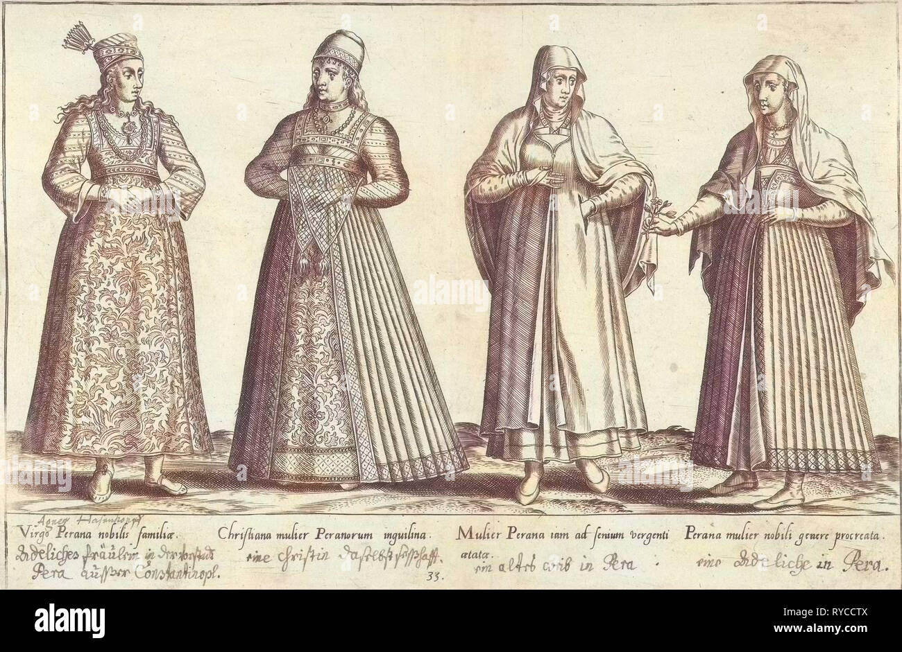 Le donne del vestito da Costantinopoli intorno al 1580, Istanbul Turchia, Abraham De Bruyn, Joos de Bosscher, 1581 Foto Stock
