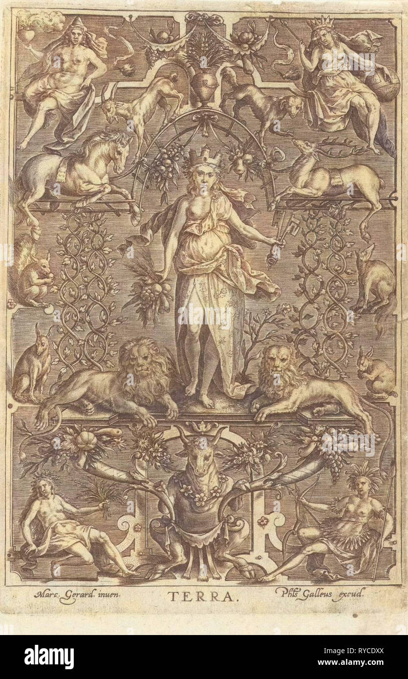 La messa a terra, telaio di grottesche, anonimo, Marcus Geraerts, Philips Galle, 1547 - 1612 Foto Stock