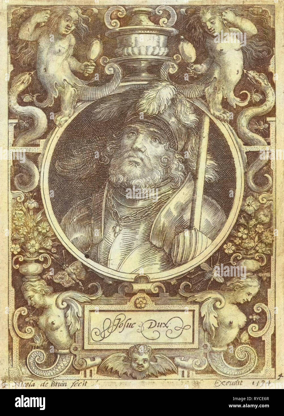 Ritratto di Giosuè, medaglione, Nicolaes De Bruyn, anonimo, 1594 Foto Stock
