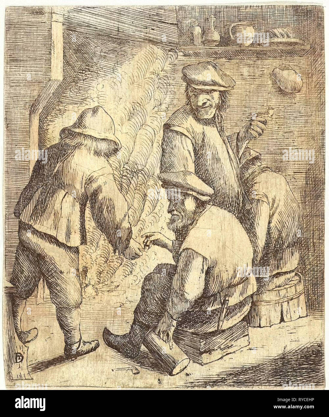 Quattro agricoltori nel fuoco, anonimo, 1626 - 1740 Foto Stock