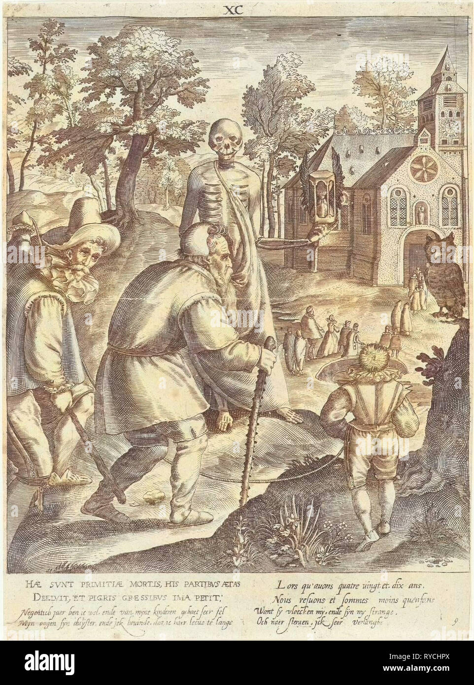 Nona fase di vita di novanta anni della vita dell'uomo, Nicolaes De Bruyn, 1598 - 1602 Foto Stock