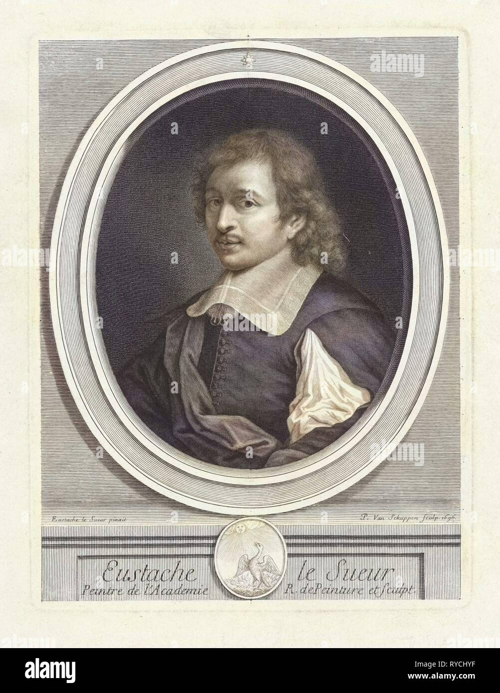 Ritratto del pittore Eustache Lesueur, dopo il suo self-portrait, Pieter van Schuppen, 1696 Foto Stock