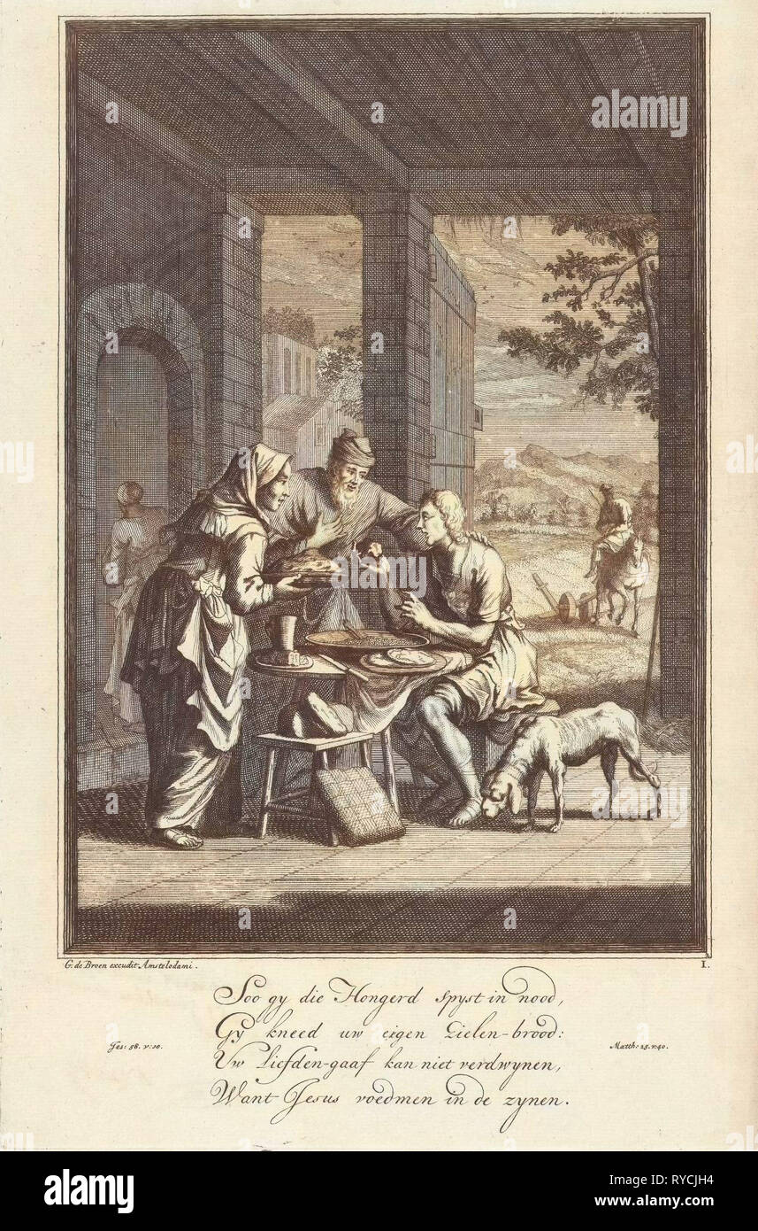 Nutrire gli affamati, Jan Luyken, Gerrit de Broen Sr., nel o dopo il 1695 - c. 1740 Foto Stock