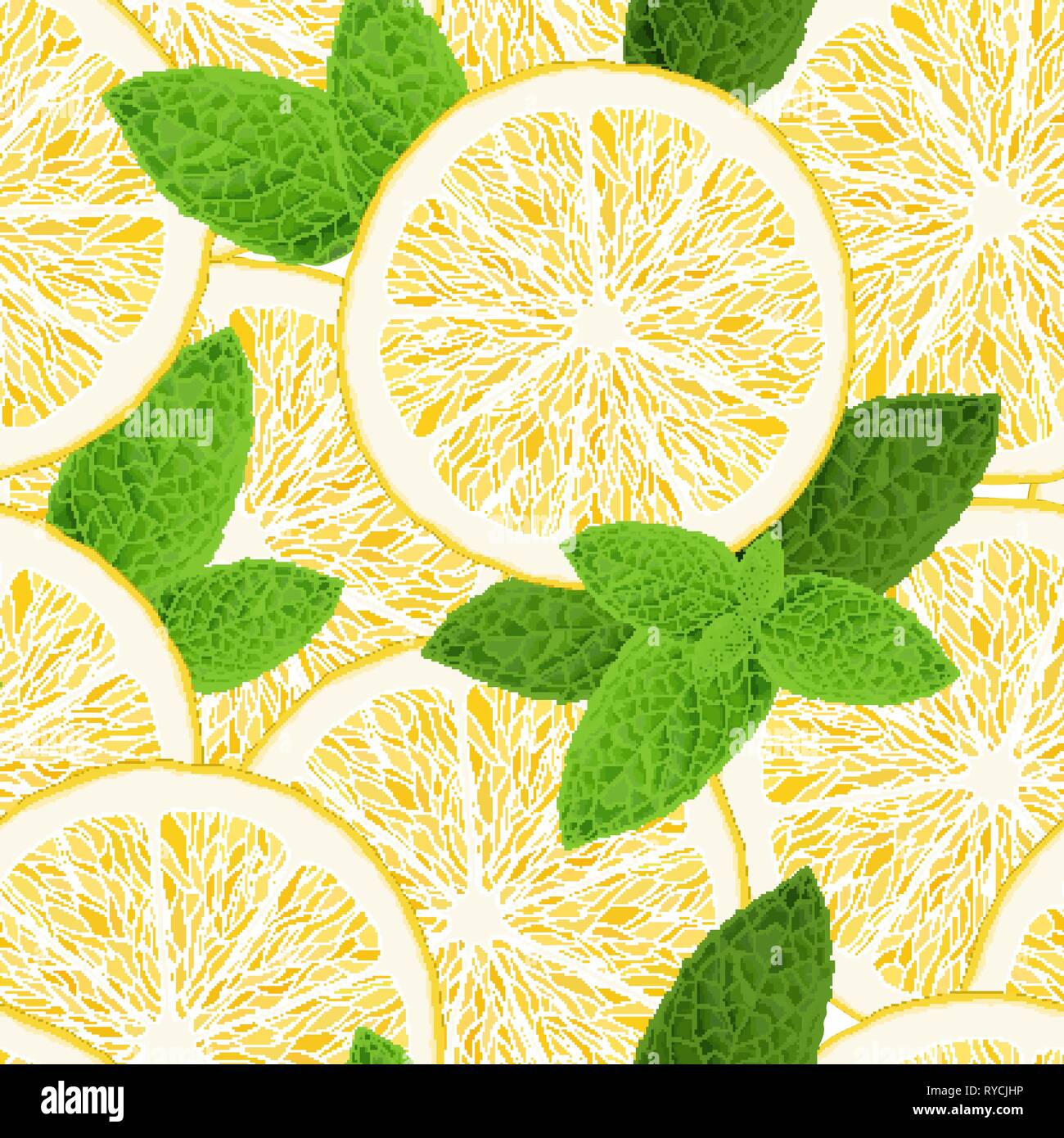 Modello senza cuciture con limone e menta su sfondo bianco Illustrazione Vettoriale
