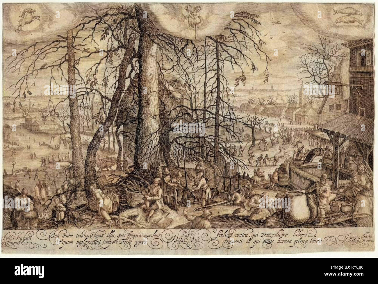 Paesaggio invernale con attività invernali, Johan Barra, 1600 - 1634 Foto Stock