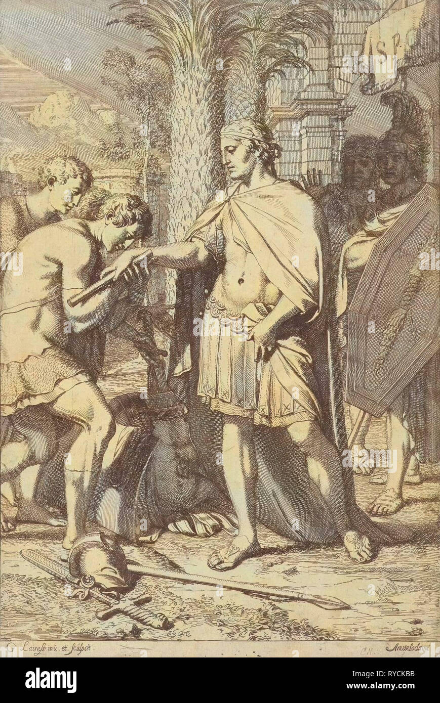 Warrior dona sconfitto guerrieri grazia, Gerard de Lairesse, 1670 Foto Stock