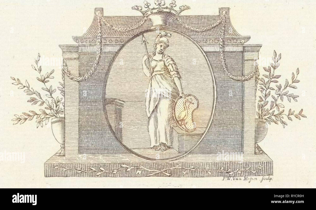 Minerva con l'Aia arma, Pieter Willem van Megen, 1760 - 1785 Foto Stock