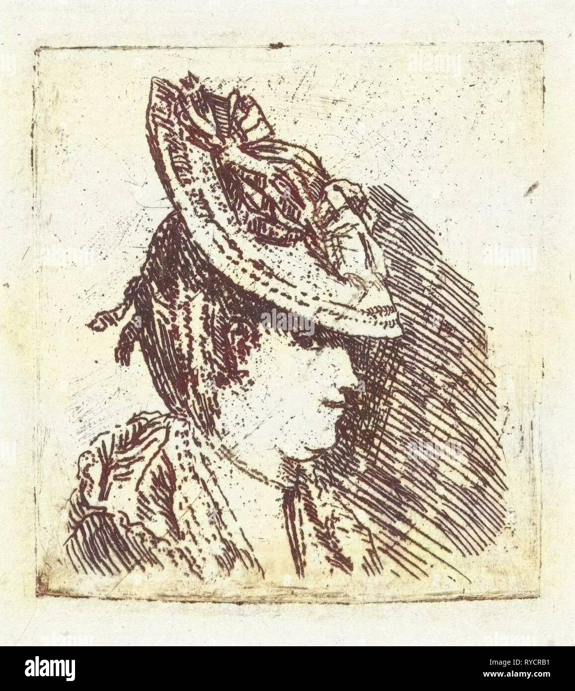 Studio di testa di una giovane donna con cappello, stampa maker: Louis Bernard Coclers, 1756 - 1817 Foto Stock