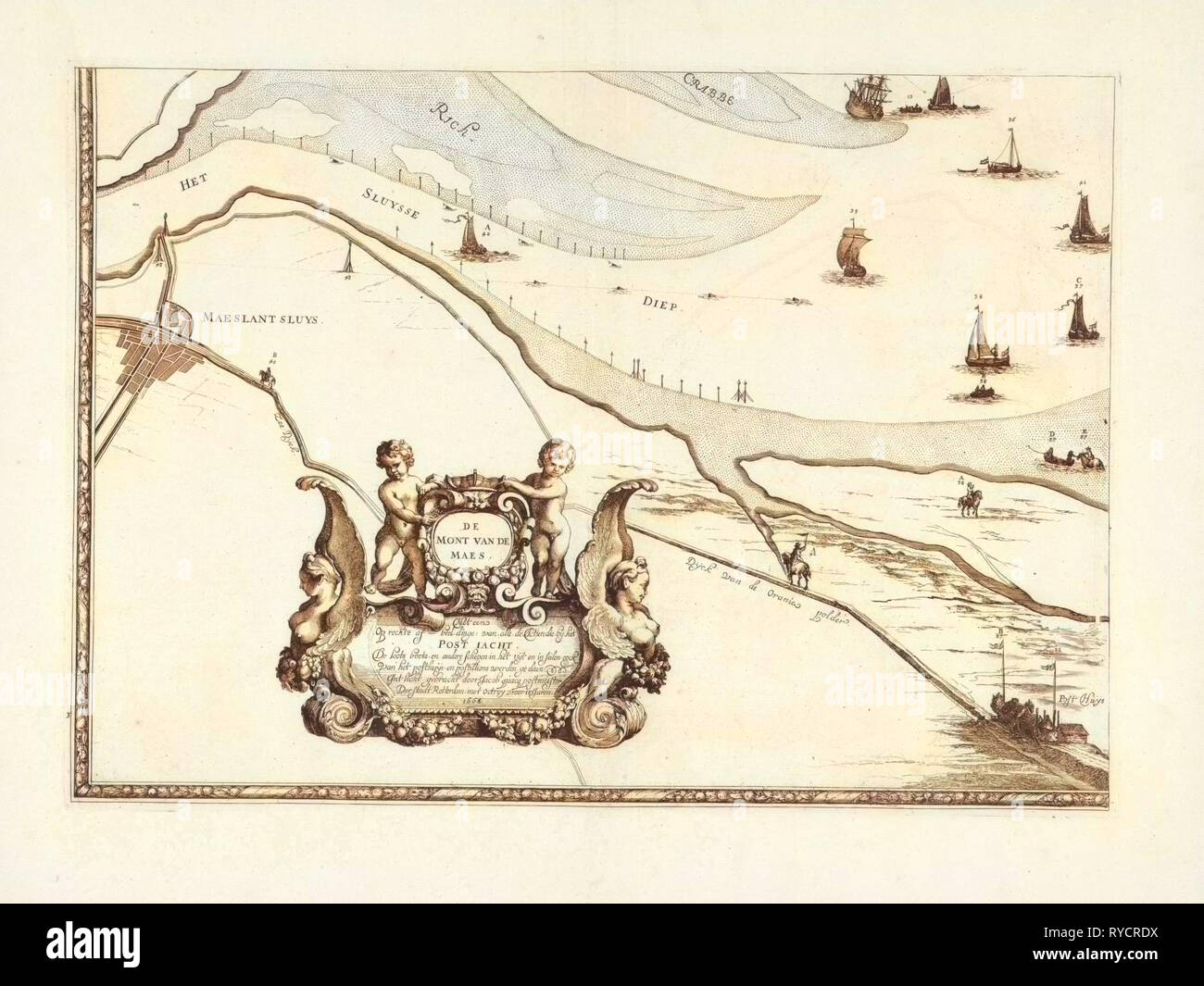 Mappa di Maassluis e le Rive della Mosa, Paesi Bassi, stampa maker: Joost van Geel attribuito a Jacob Quack, 1665 Foto Stock