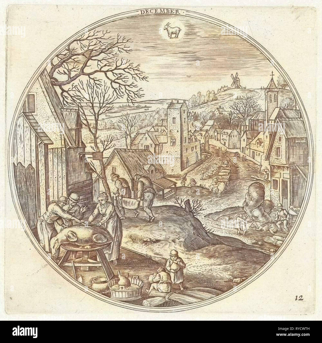 Dicembre, Adriaen Collaert, Hans Bol, Claes Jansz. Visscher (II), 1578 - 1582 Foto Stock
