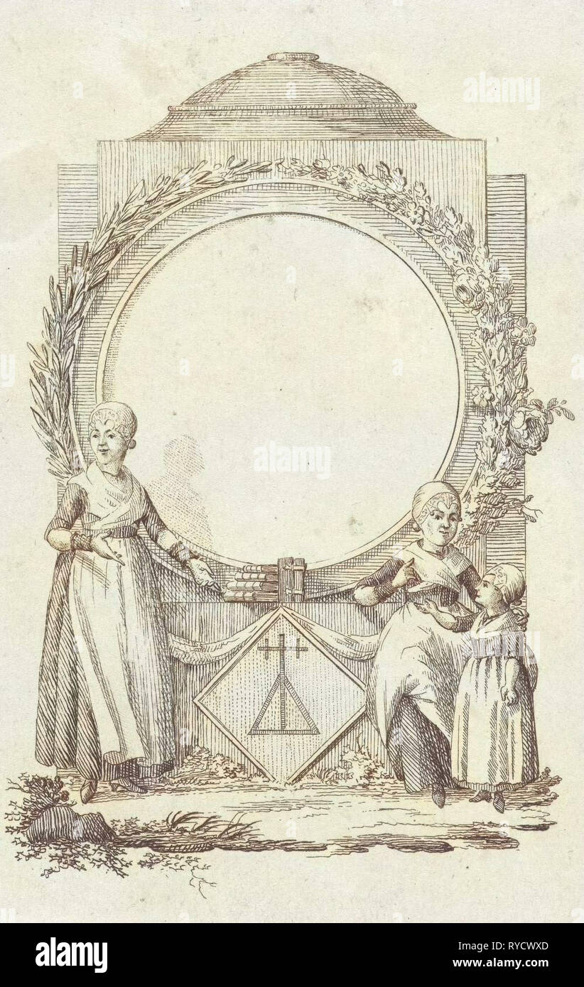 Vignette con donne e una ragazza con medaglione, stampa maker: Rienk Jelgerhuis, 1744 - 1806 Foto Stock