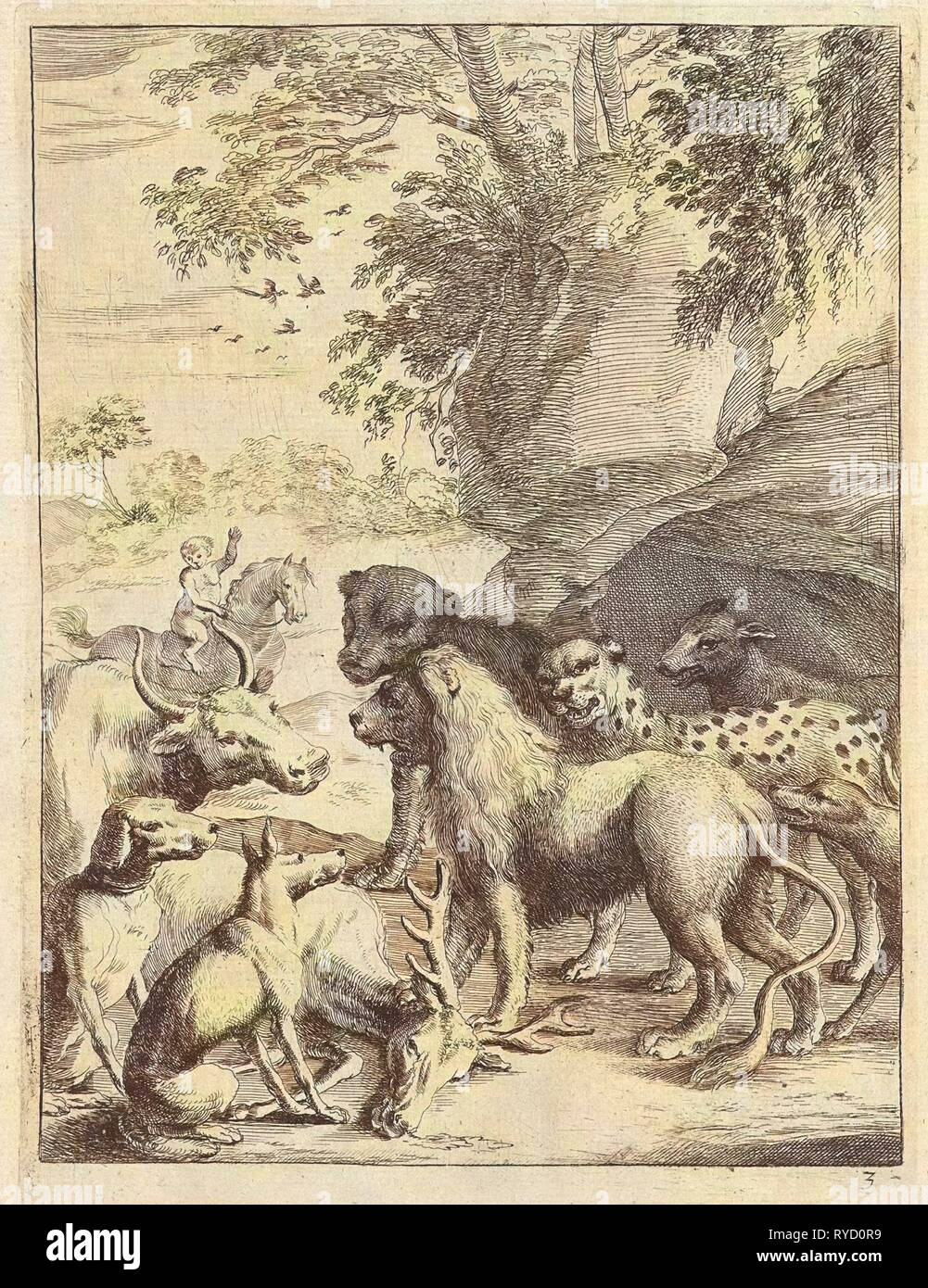 Favola di leoni e altri animali, Dirk Stoop, Johannes Ogilby, 1665 Foto Stock