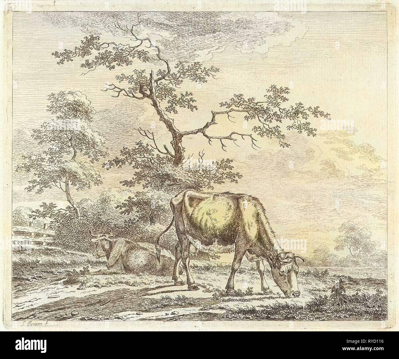 Paesaggio con mucche al pascolo, Pieter Janson, 1780 - 1851 Foto Stock