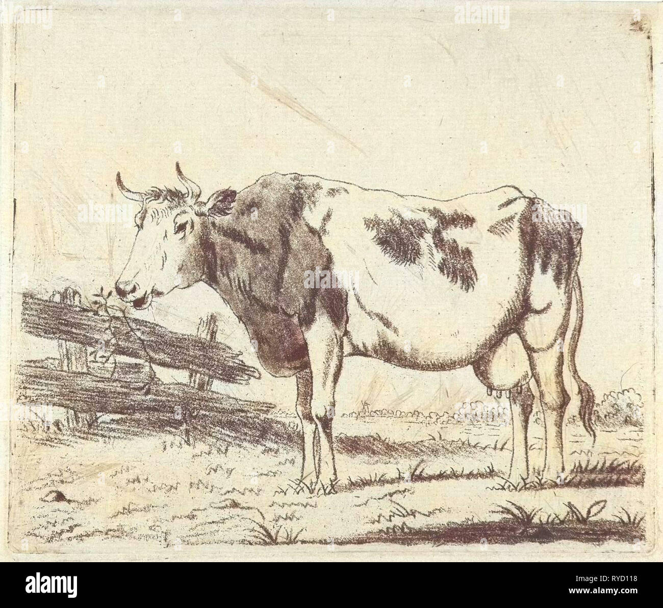 Vacca a recinzione, Pieter Janson, 1780 - 1851 Foto Stock