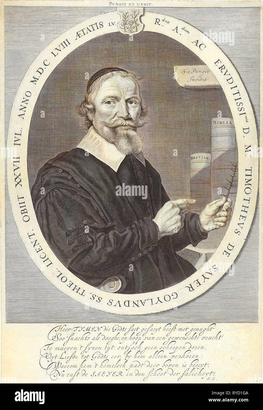 Ritratto di Timoteo de Sayer, Theodor Matham, Monogrammist SC (schrijver ha), 1658 - 1676 Foto Stock
