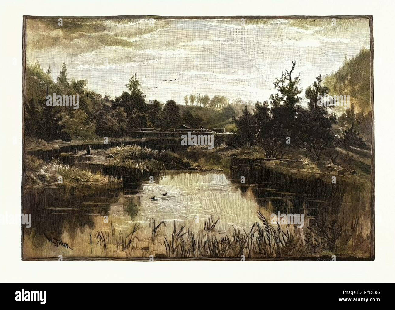 Il fiume di credito, Canada, diciannovesimo secolo incisione Foto Stock