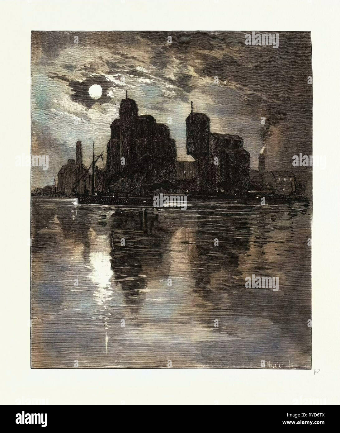 Riverside granai, Canada, diciannovesimo secolo incisione Foto Stock