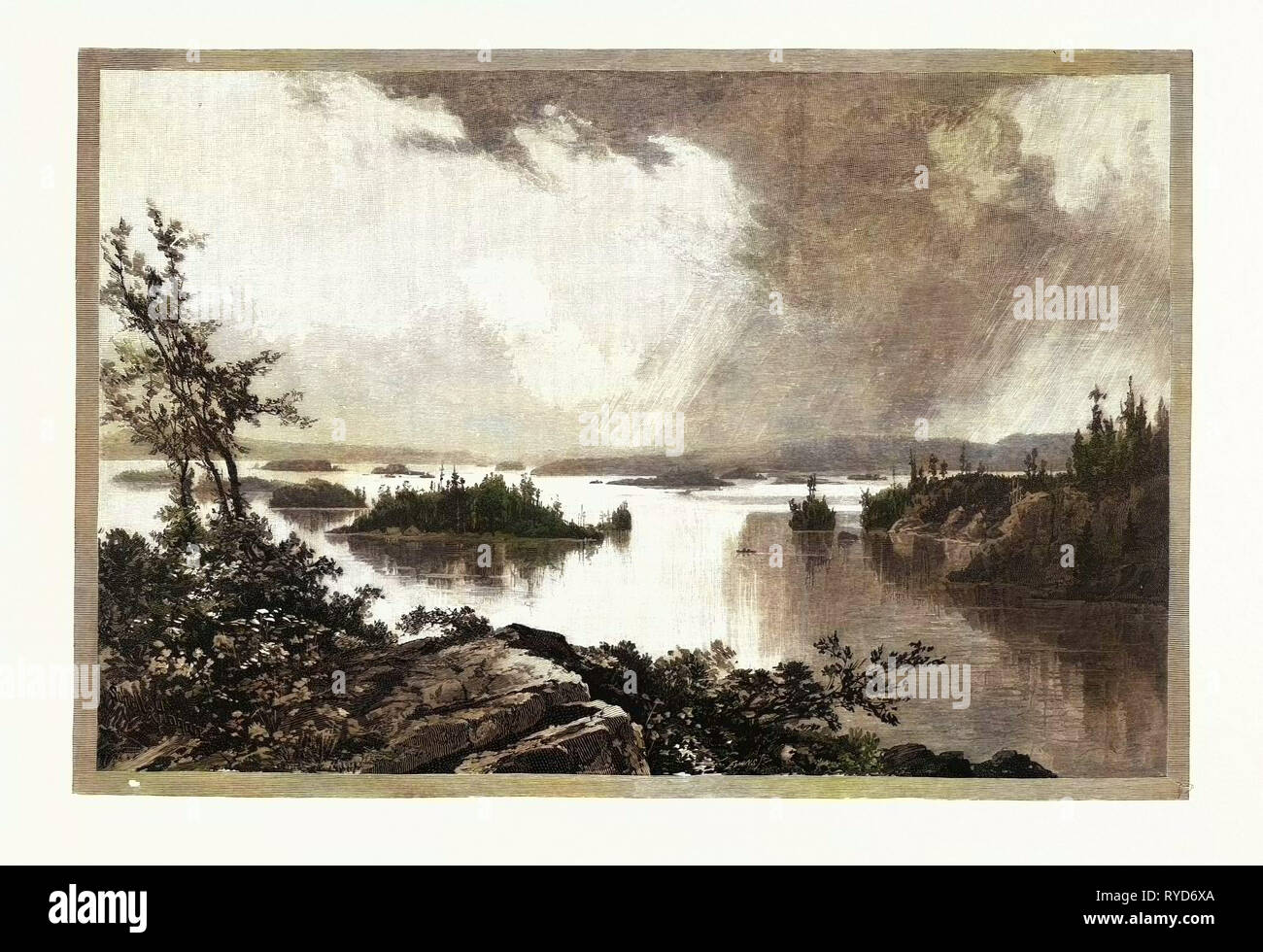 Lago di Muskoka, Canada, diciannovesimo secolo incisione Foto Stock