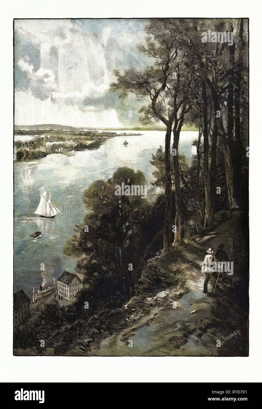 Baia di Quinte da sopra i mulini di pietra, Canada, diciannovesimo secolo incisione Foto Stock