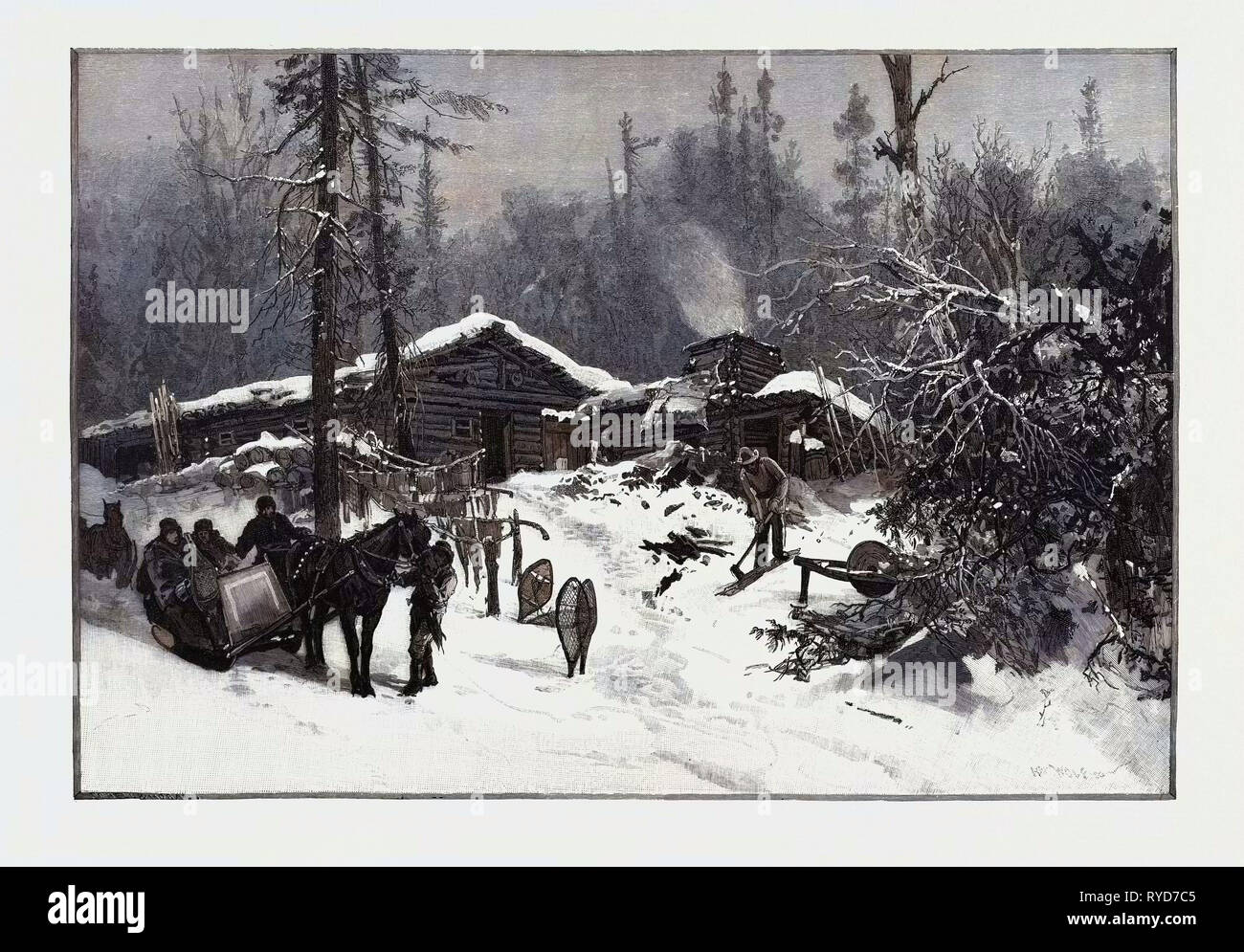 Lumbermen's Camp, Canada, diciannovesimo secolo incisione Foto Stock