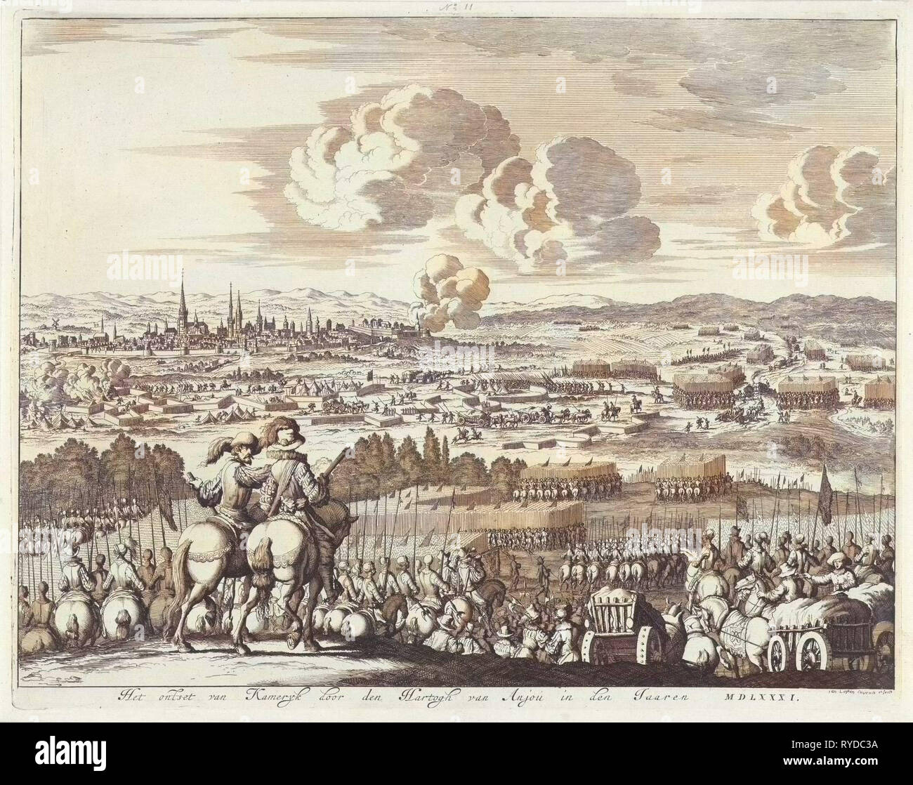 Il sollievo di Cambrai dal Duca di Anjou, 1581. Le truppe di Parma di lasciare le loro posizioni. Jan Luyken, 1679 - 1684 Foto Stock