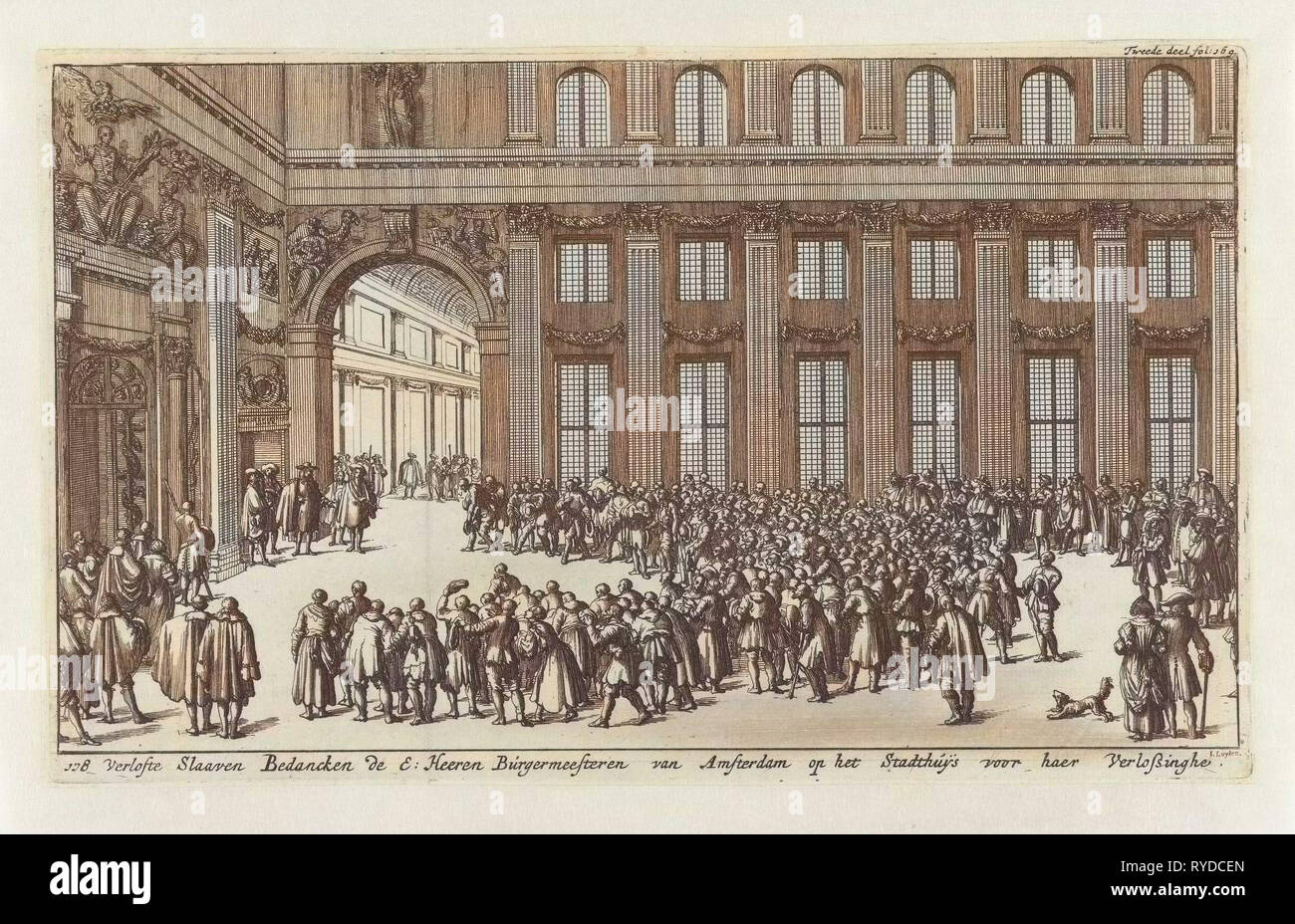 Gli schiavi liberati per ringraziare il sindaco di Amsterdam per la loro liberazione, ca. 1682-1684, Jan Luyken, Jan Claesz dieci Hoorn, 1684 Foto Stock