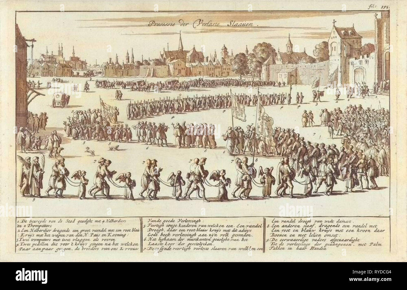 Processione di schiavi liberati. Processione di schiavi e il clero, stampa maker: Jan Luyken, Jan Claesz dieci Hoorn, 1684 Foto Stock
