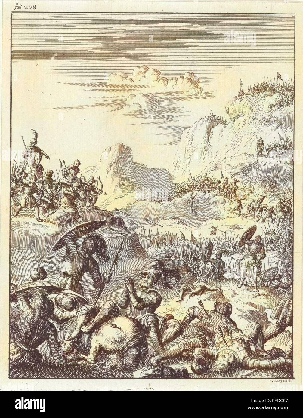 Esercito dell'imperatore Corrado III tradito e in montagna hanno razziato dai Saraceni, stampa maker: Jan Luyken, Timoteo dieci Hoorn, 1683 Foto Stock