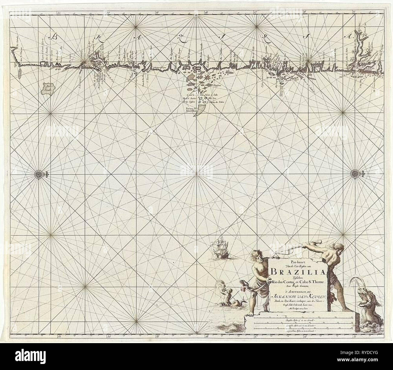 Mappa del mare di parte della costa del Brasile, Jan Luyken, Claes Jansz Voogt, Johannes Van Keulen I, 1683-1799 Foto Stock