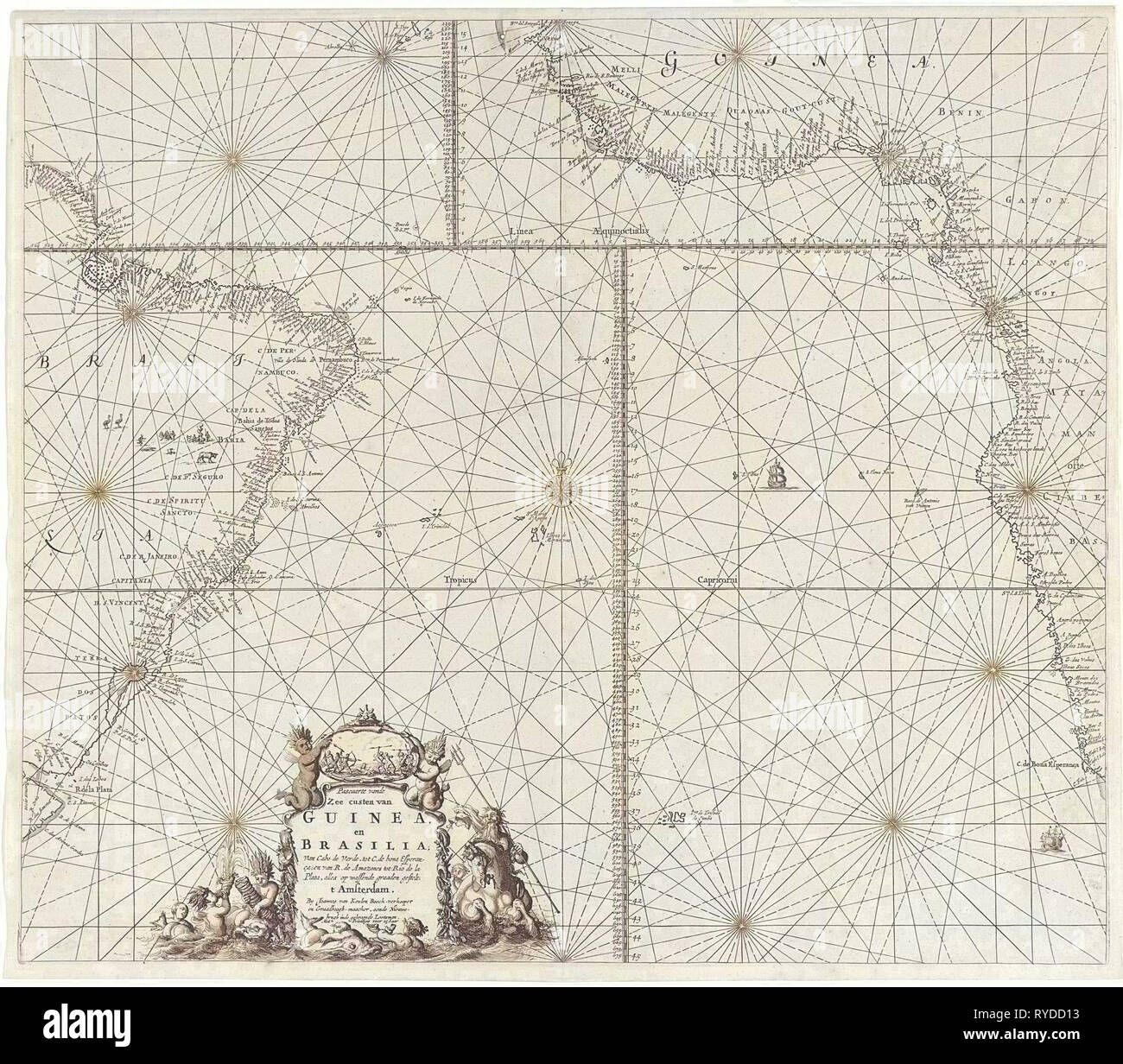 Diagramma di mare della parte meridionale delle coste atlantiche dell'Africa e Brasile, Jan Luyken, Johannes Van Keulen (MI), sconosciuto, 1683 - 1799 Foto Stock