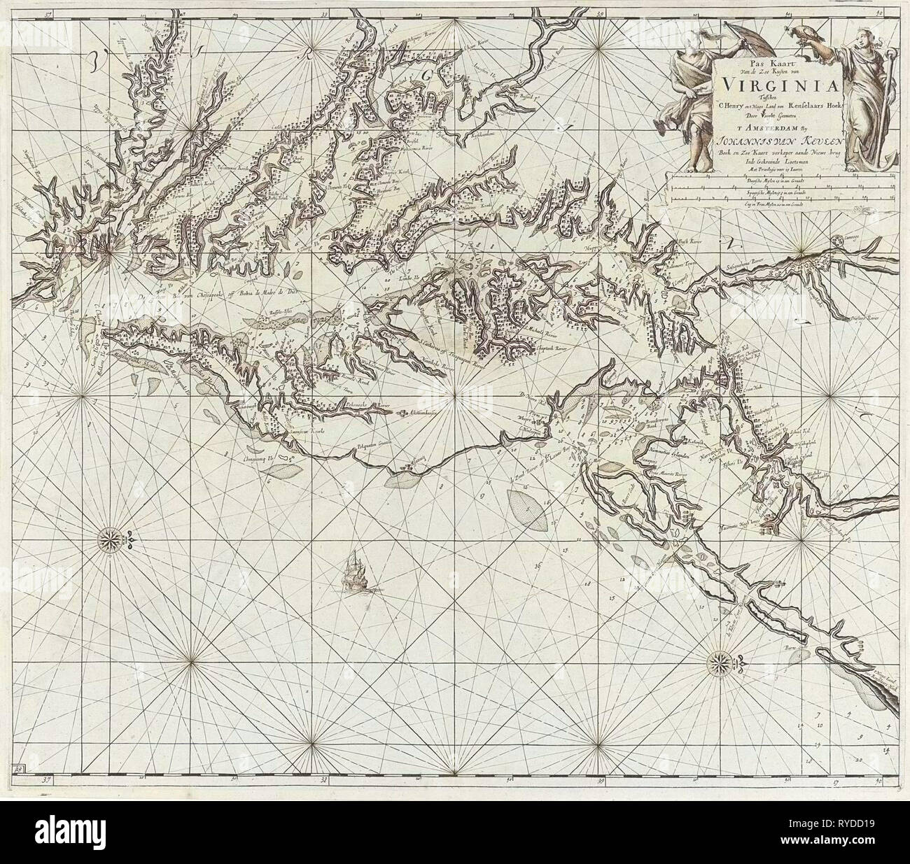 Diagramma del mare di parte della costa della Virginia, Jan Luyken, Claes Jansz Voogt, Johannes Van Keulen (MI), 1684 - 1799 Foto Stock