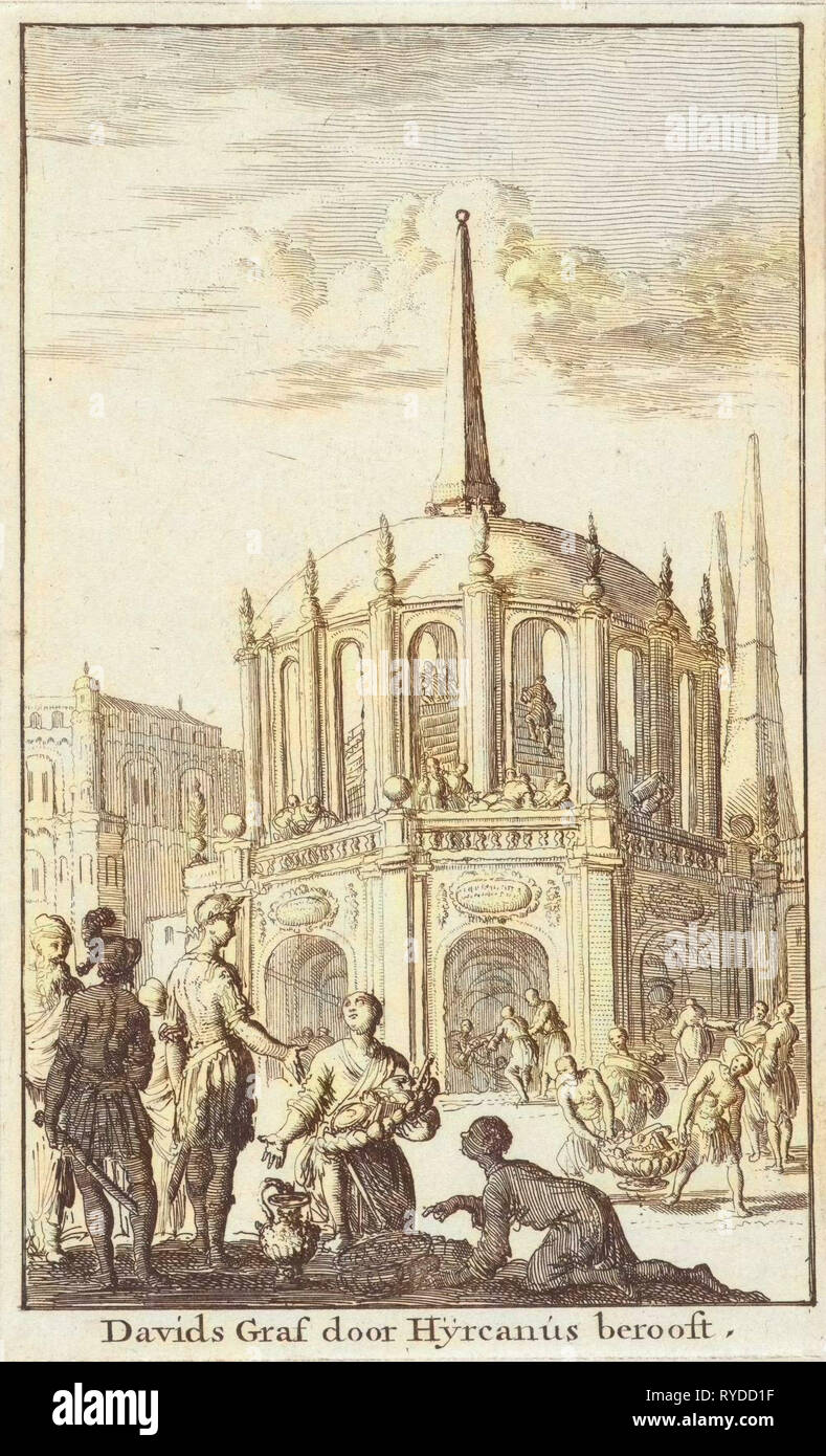 Hyrcanus saccheggio della tomba di David, Jan Luyken, Willem Goeree, 1682 Foto Stock
