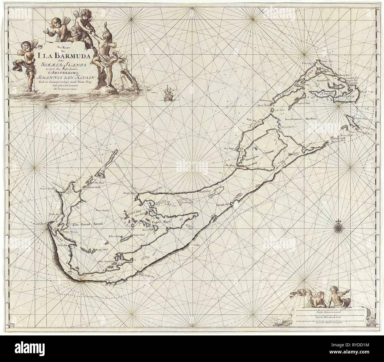 Diagramma del mare delle Bermuda, Jan Luyken, Claes Jansz Voogt, Johannes Van Keulen (MI), 1684 - 1799 Foto Stock