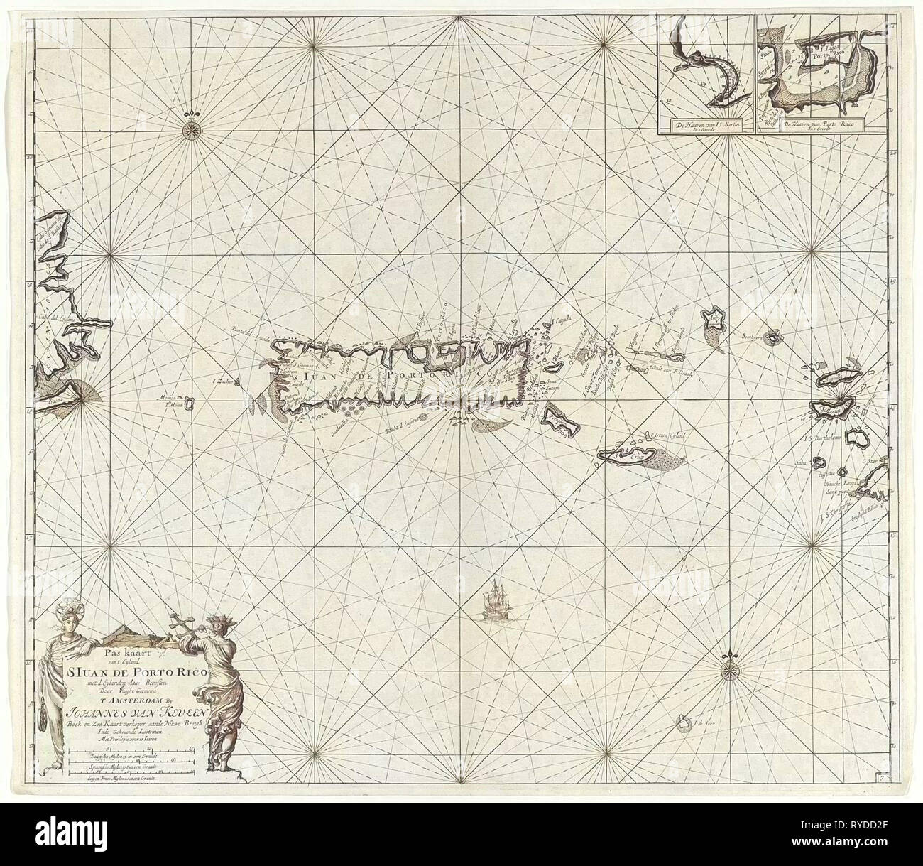 Diagramma del mare di Puerto Rico, Jan Luyken, Claes Jansz Voogt, Johannes Van Keulen (MI), 1684 - 1799 Foto Stock